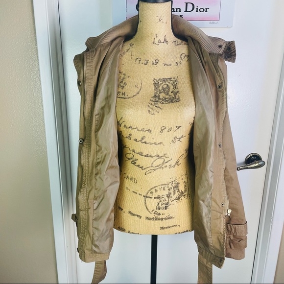 Miss London Black Label Utility Jacket Beige Women Medium Full Zip Hoodie Trench - Picture 10 of 13